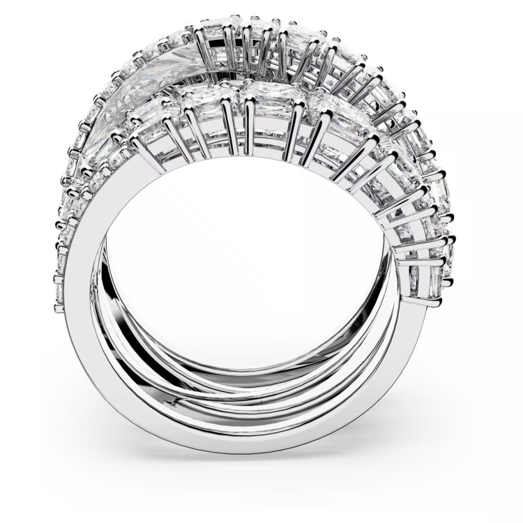 Hyperbola ring Mixed cuts, White, Rhodium plated